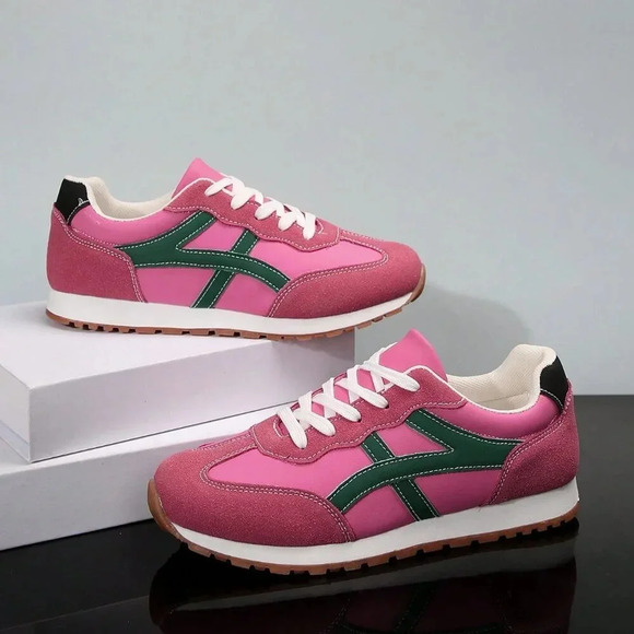 Burgundy Casual Women's Patchwork Sneakers - Picture 2 of 7